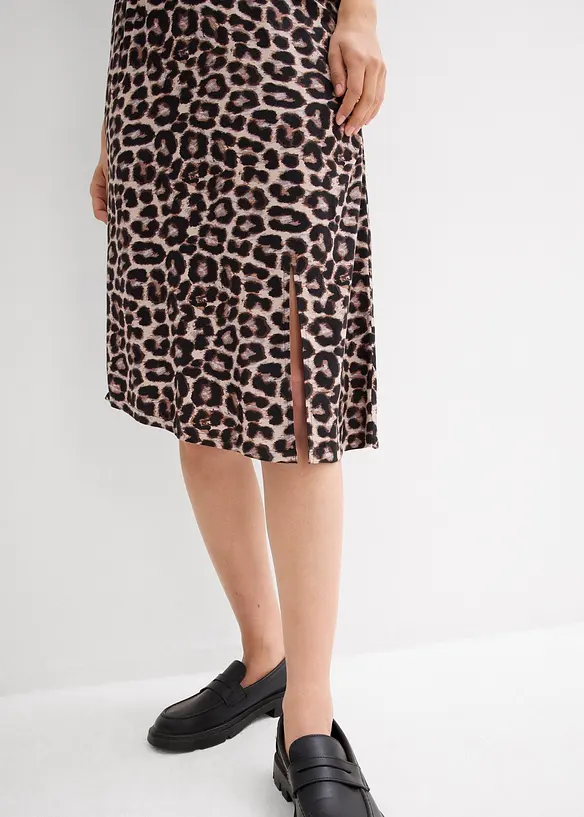 Sukně s leopardím potiskem a rozparkem, bonprix