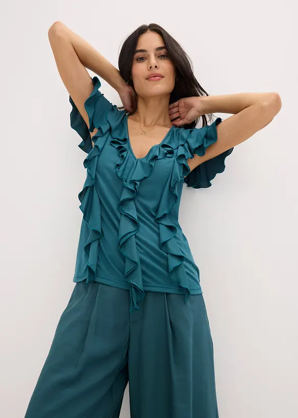 Tričko s volány, z měkké směsi s modalem, bonprix