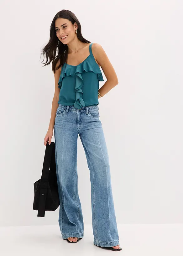 Džíny Wide Leg, Mid Waist, Low Stretch, Full Length, bonprix