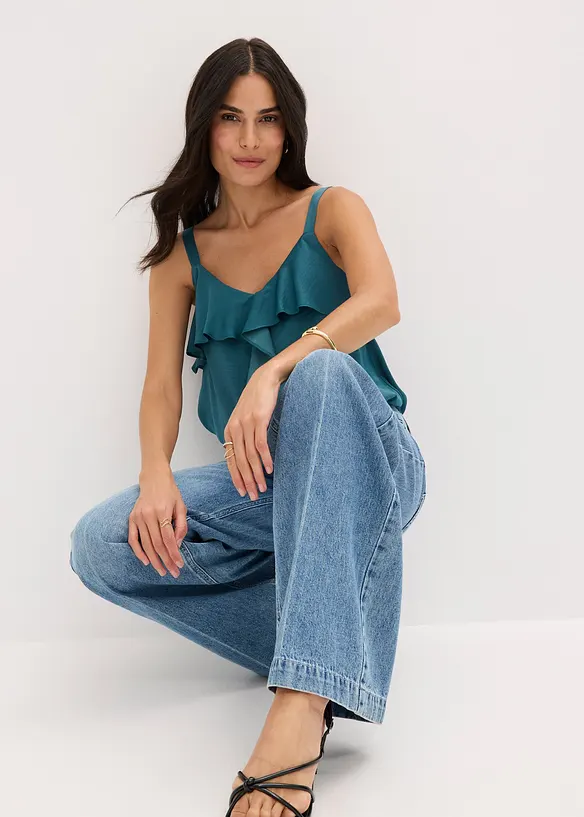 Džíny Wide Leg, Mid Waist, Low Stretch, Full Length, bonprix