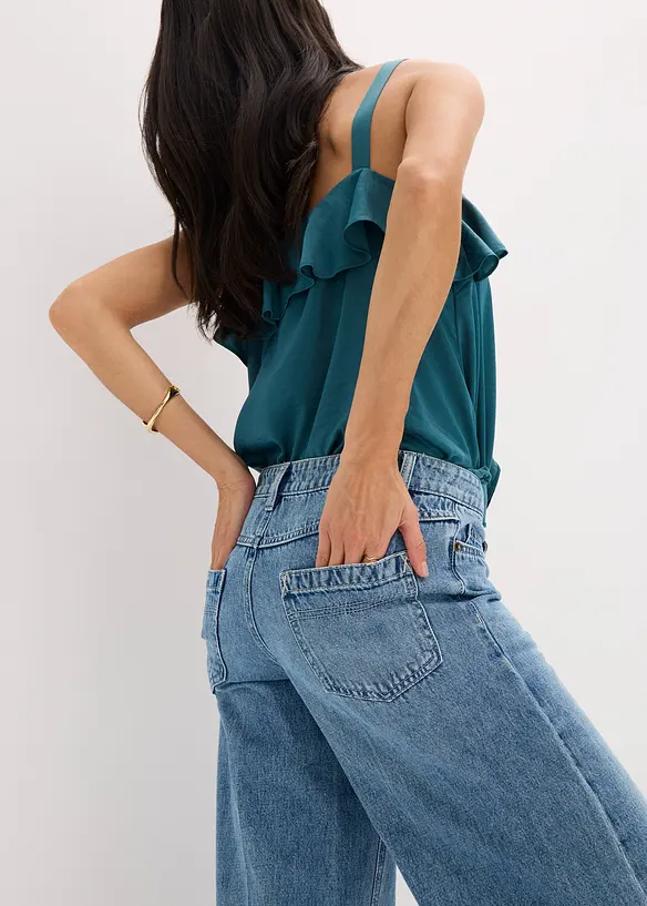 Džíny Wide Leg, Mid Waist, Low Stretch, Full Length, bonprix