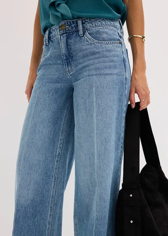 Džíny Wide Leg, Mid Waist, Low Stretch, Full Length, bonprix