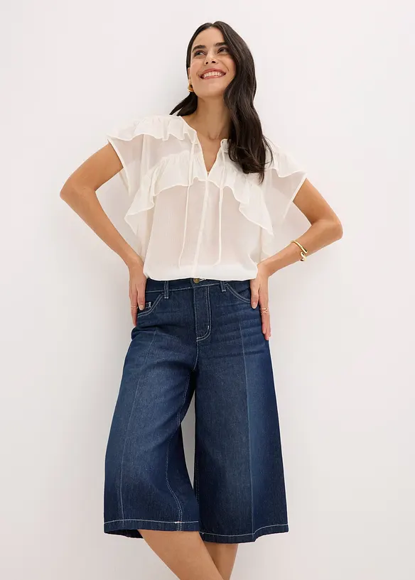 Džínové bermudy Mid Waist, Low Stretch, bonprix