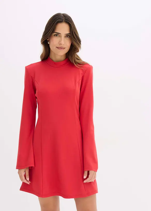 Minišaty s áčkovým střihem a trumpetovými rukávy, bonprix