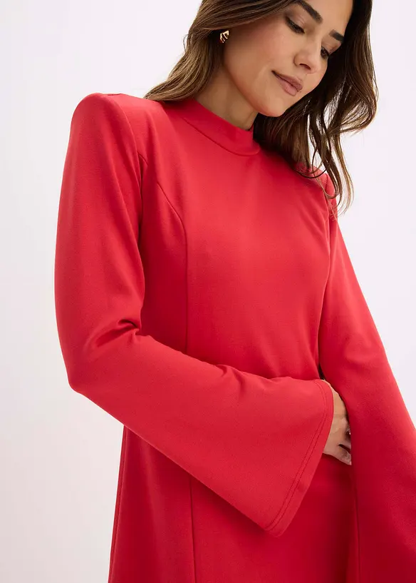 Minišaty s áčkovým střihem a trumpetovými rukávy, bonprix