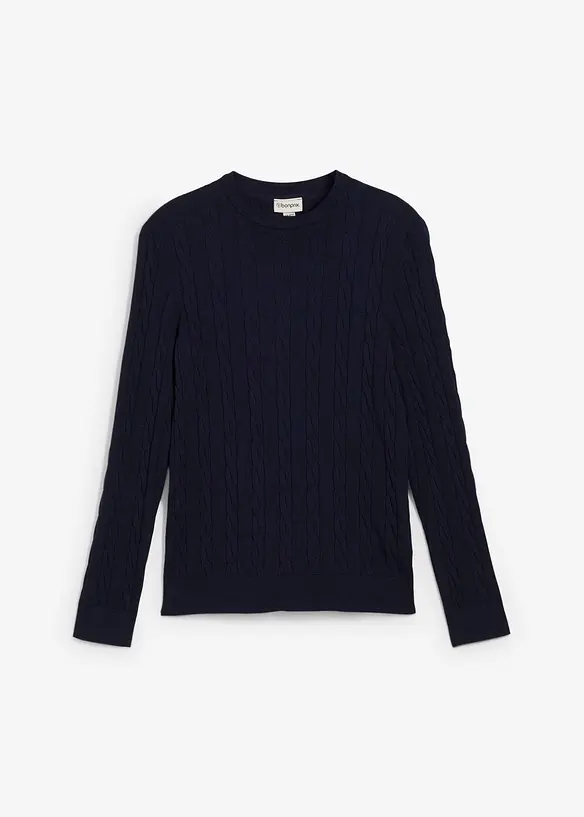 Svetr z jemné pleteniny s copánkovým vzorem, Slim Fit, bonprix