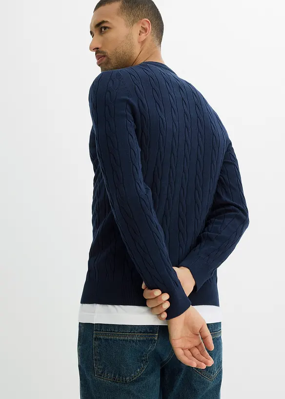 Svetr z jemné pleteniny s copánkovým vzorem, Slim Fit, bonprix