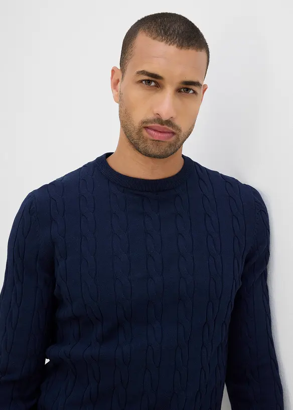 Svetr z jemné pleteniny s copánkovým vzorem, Slim Fit, bonprix