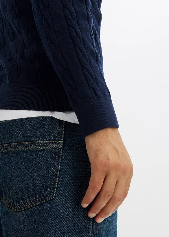 Svetr z jemné pleteniny s copánkovým vzorem, Slim Fit, bonprix