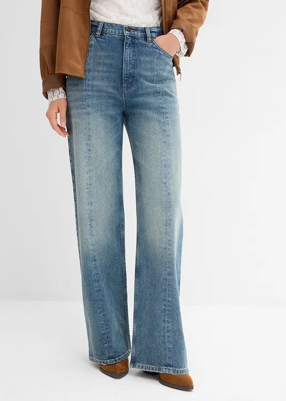 Džíny Straight Loose, High Waist, Low Stretch, bonprix