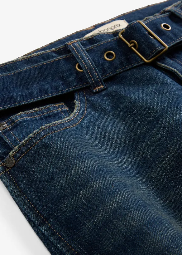 Džíny Barrel s páskem, Mid Waist, bonprix