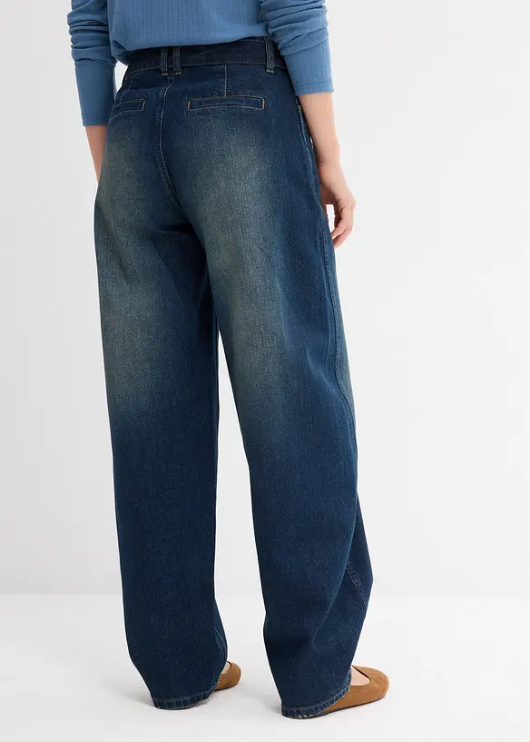 Džíny Barrel s páskem, Mid Waist, bonprix