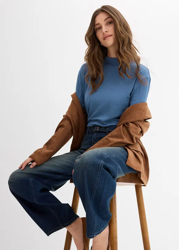 Džíny Barrel s páskem, Mid Waist, bonprix