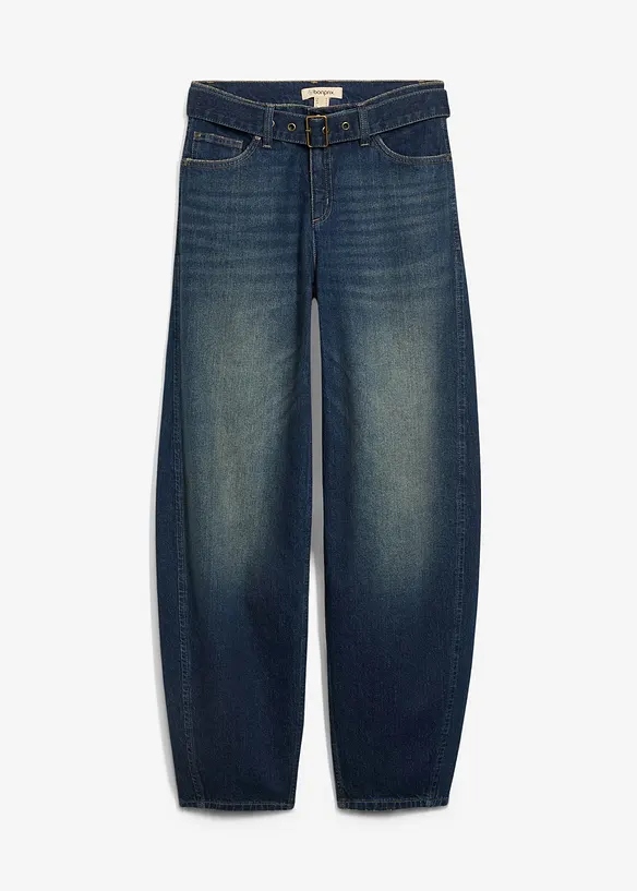 Džíny Barrel s páskem, Mid Waist, bonprix