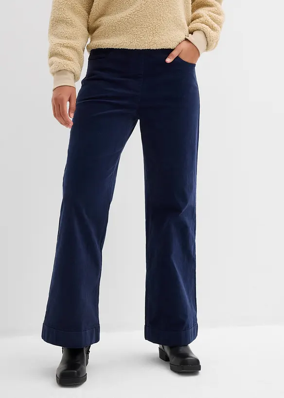 Široké strečové manšestrové kalhoty, High Waist, bonprix