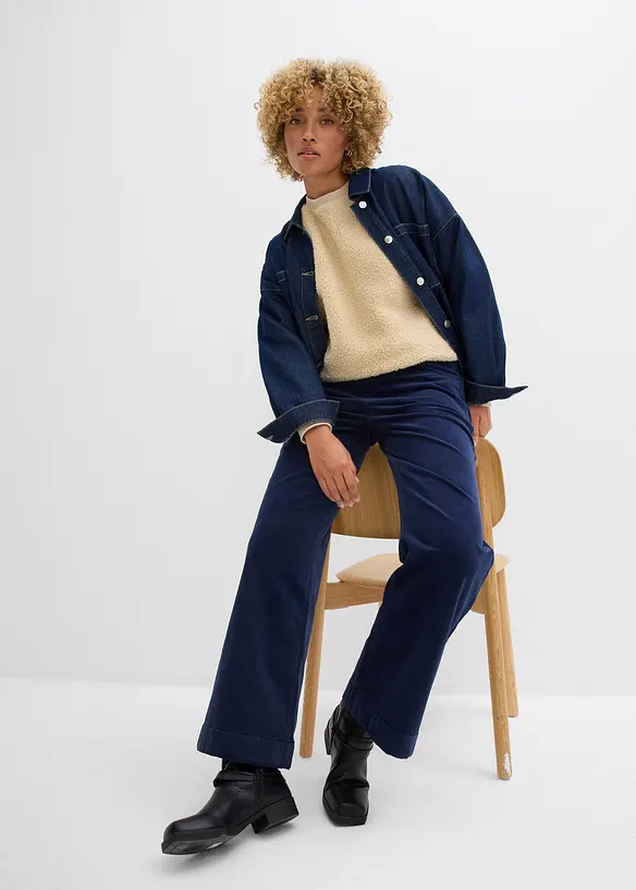 Široké strečové manšestrové kalhoty, High Waist, bonprix