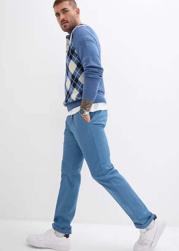 Kalhoty se sklady u pasu z bavlněného kepru, Regular Fit, Straight, bonprix