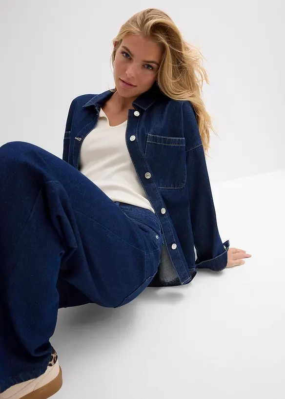 Džíny Wide Leg, Mid Waist, malý podíl streče, dlouhá délka, bonprix