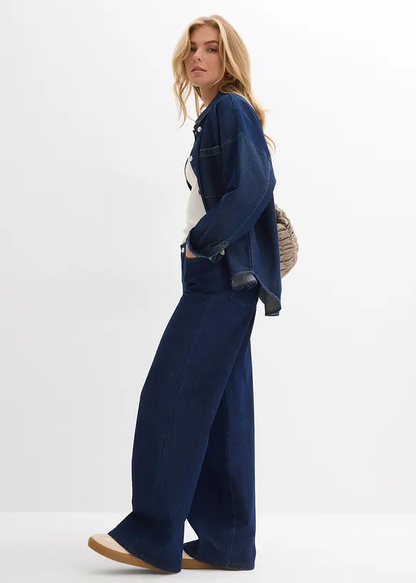 Džíny Wide Leg, Mid Waist, malý podíl streče, dlouhá délka, bonprix