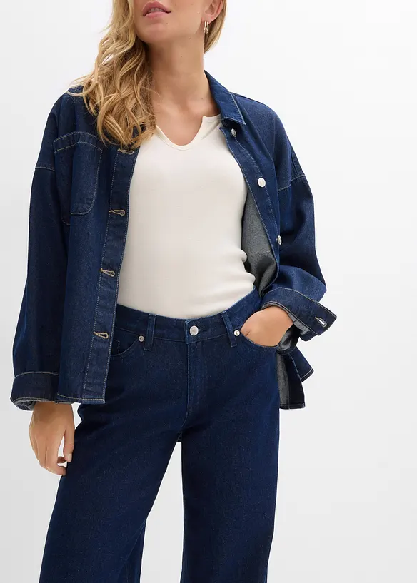 Džíny Wide Leg, Mid Waist, malý podíl streče, dlouhá délka, bonprix