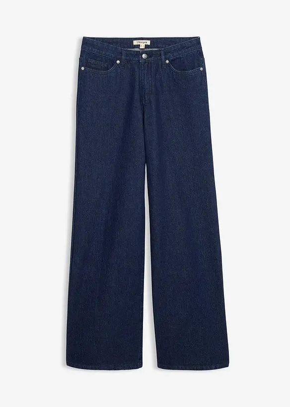 Džíny Wide Leg, Mid Waist, malý podíl streče, dlouhá délka, bonprix