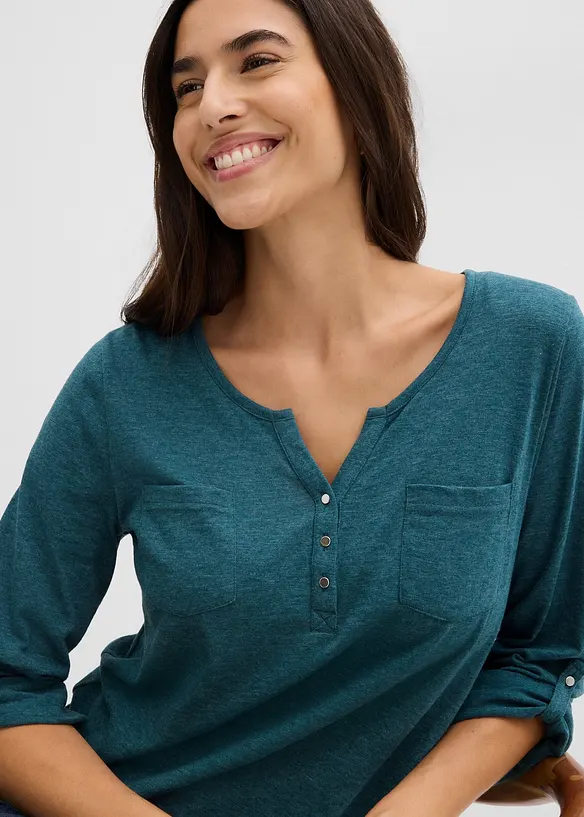 Bavlněné triko Henley s knoflíkovou légou, bonprix