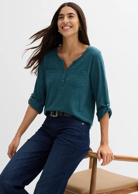 Bavlněné triko Henley s knoflíkovou légou, bonprix