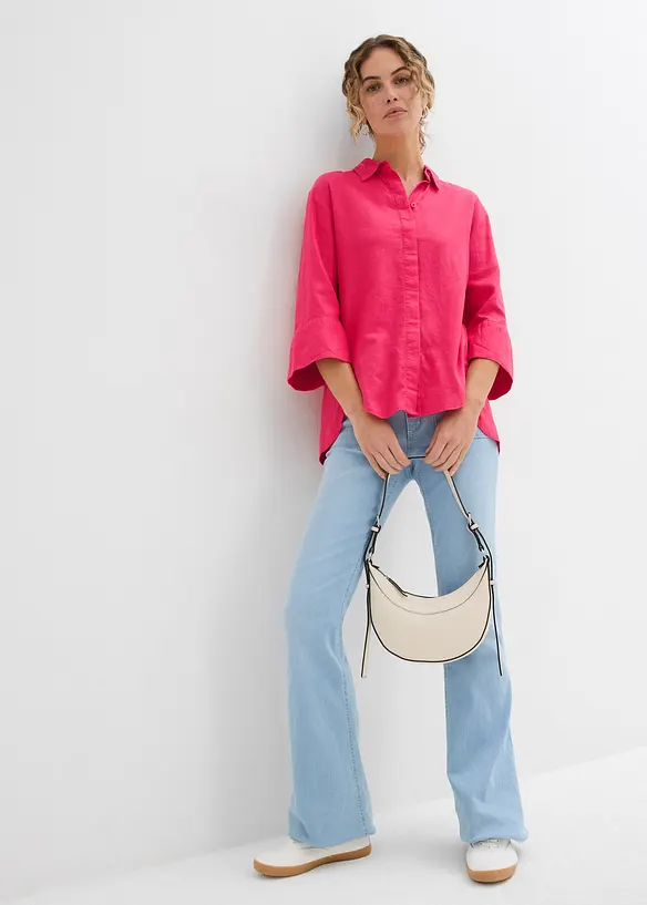 Košilová halenka z chladivé směsi se lnem, bonprix