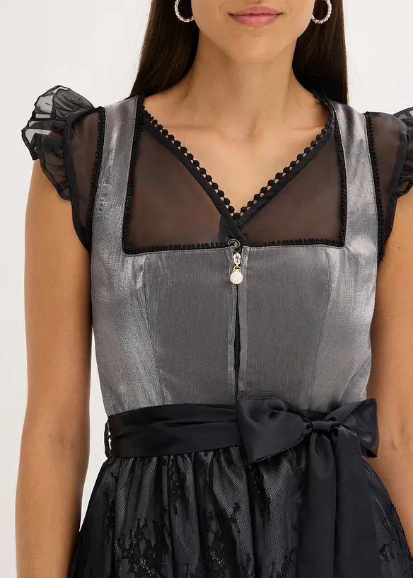 Kroj ve stylu dirndl se sametem, v délce midi (2dílná souprava), bonprix