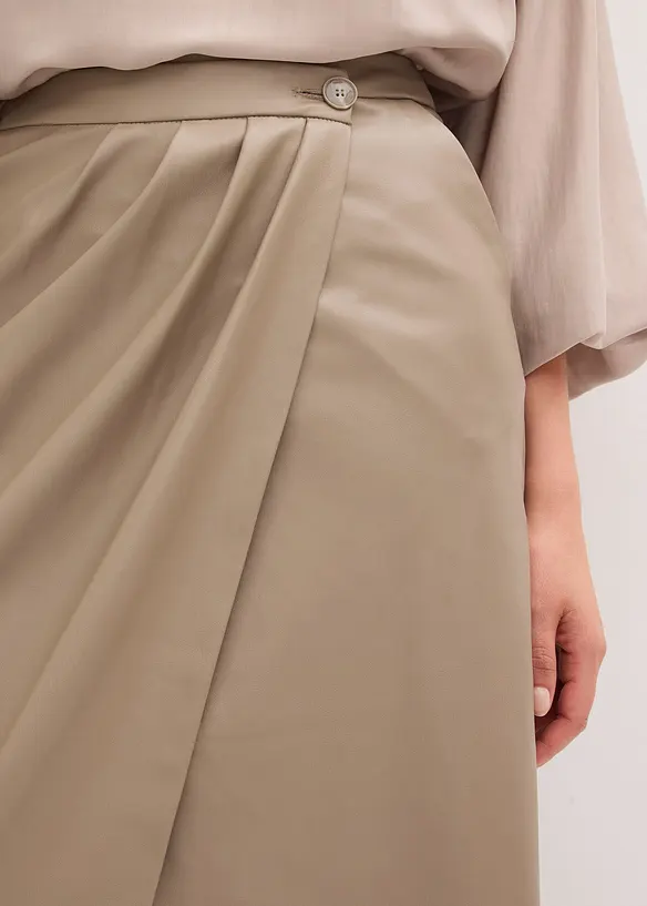 Zavinovací midi sukně z imitace kůže, bonprix