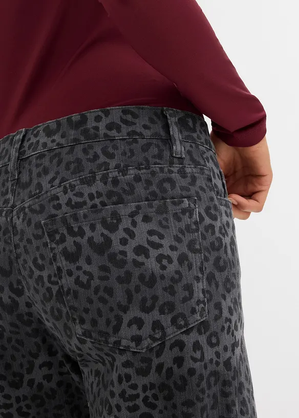 Keprové kalhoty Wide Leg, s leopardím potiskem, bonprix