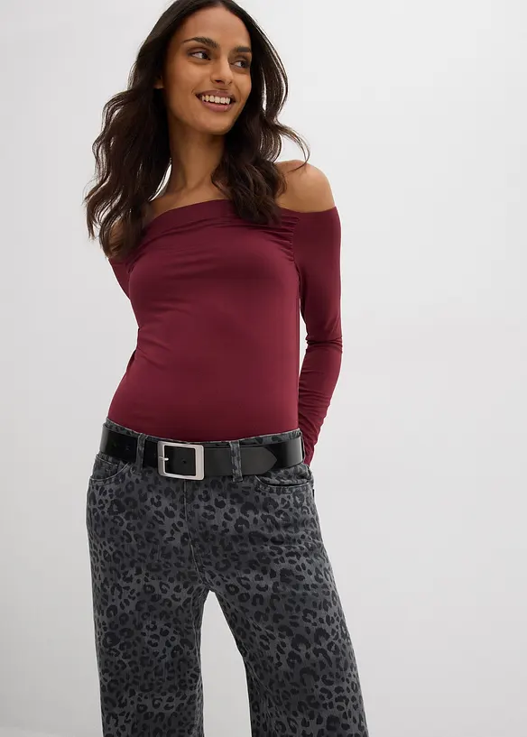 Keprové kalhoty Wide Leg, s leopardím potiskem, bonprix