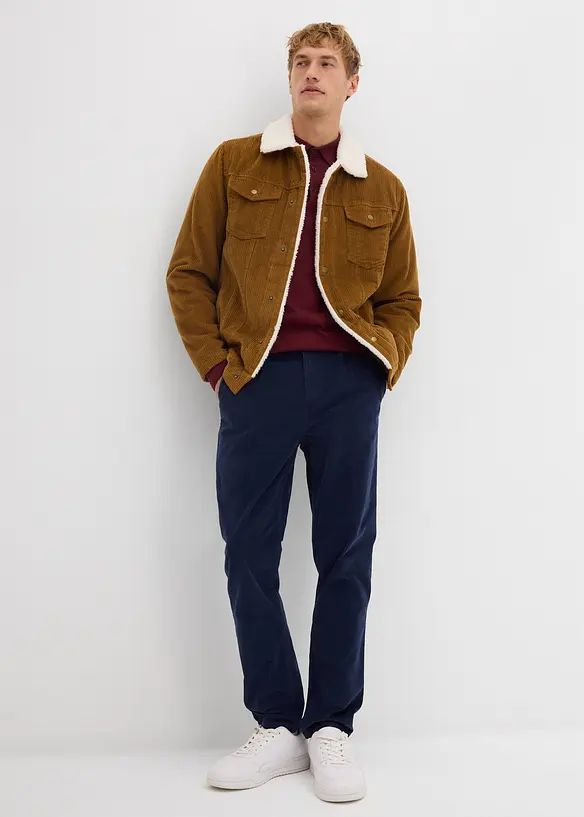 Strečové manšestrové kalhoty s organickou bavlnou, Regular Fit, Tapered, bonprix