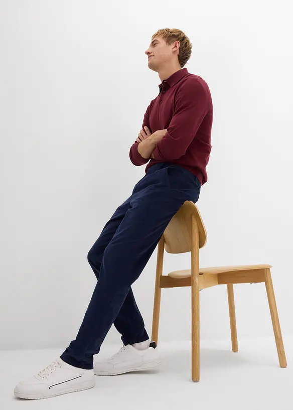 Strečové manšestrové kalhoty s organickou bavlnou, Regular Fit, Tapered, bonprix