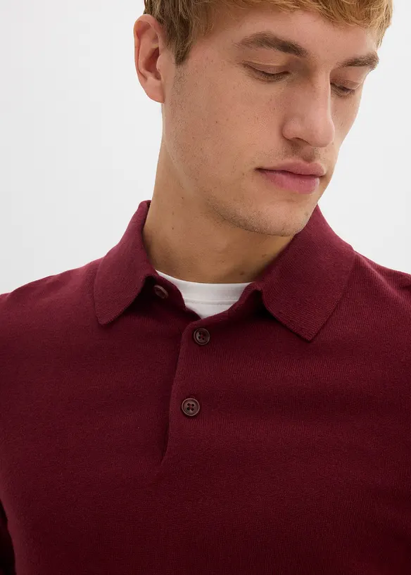 Pólo svetr z jemné pleteniny s luxusní merino vlnou, Slim Fit, bonprix