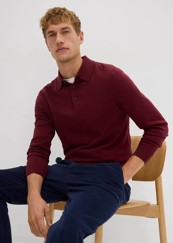 Pólo svetr z jemné pleteniny s luxusní merino vlnou, Slim Fit, bonprix