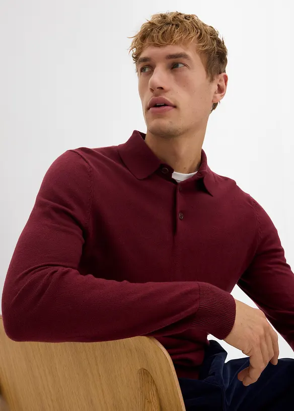 Pólo svetr z jemné pleteniny s luxusní merino vlnou, Slim Fit, bonprix