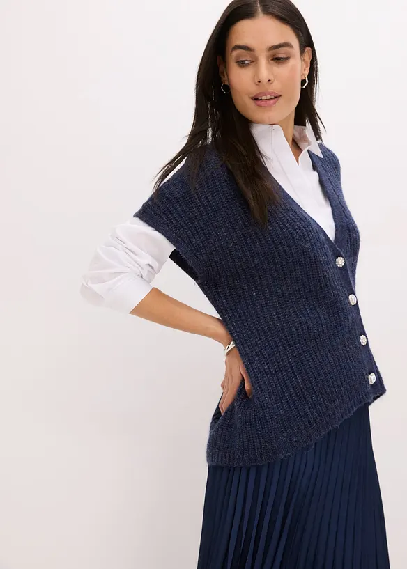 Pletená vesta s ozdobnými knoflíky a podílem vlny, bonprix