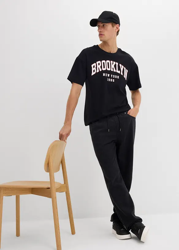 Kalhoty bez zapínání, Relaxed Fit, z čistého bavlněného kepru, Tapered, bonprix