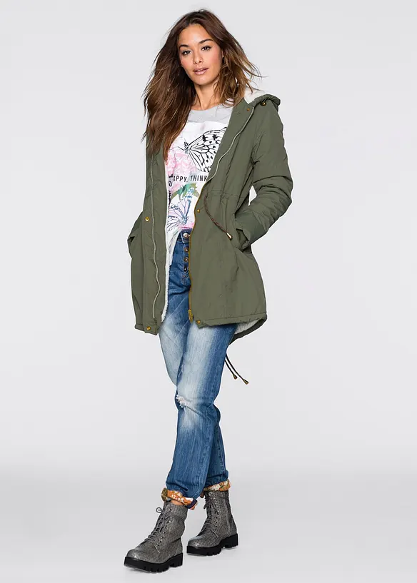 Parka s flísem z medvídkového plyše, bonprix