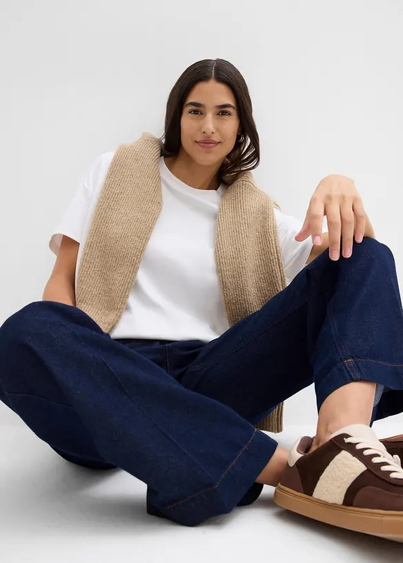 Džíny Wide Leg, Mid Waist, s páskem, bonprix