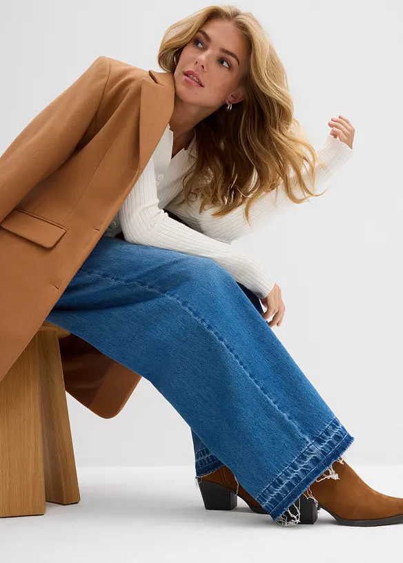 Džíny Wide Leg, Mid Waist, pohodlný pas, bonprix