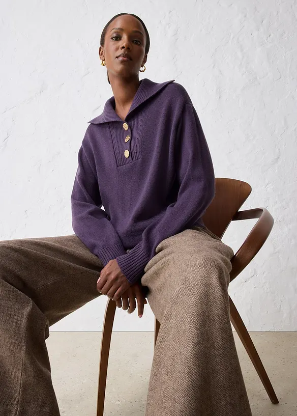 Svetr s límečkem na zip, z merino vlny, bonprix