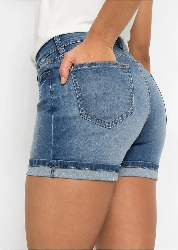 Džínové šortky s aplikací, Mid Waist, bonprix