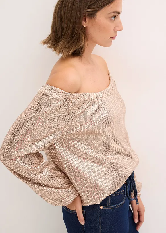 Oversized triko Carmen s pajetkami, bonprix