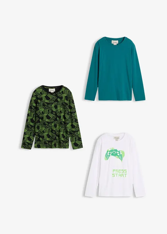 Tričko s dlouhým rukávem z měkké směsi s organickou bavlnou (3 ks v balení), bonprix