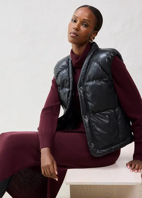 Kožená prošívaná vesta z nappa jehnětiny, bonprix