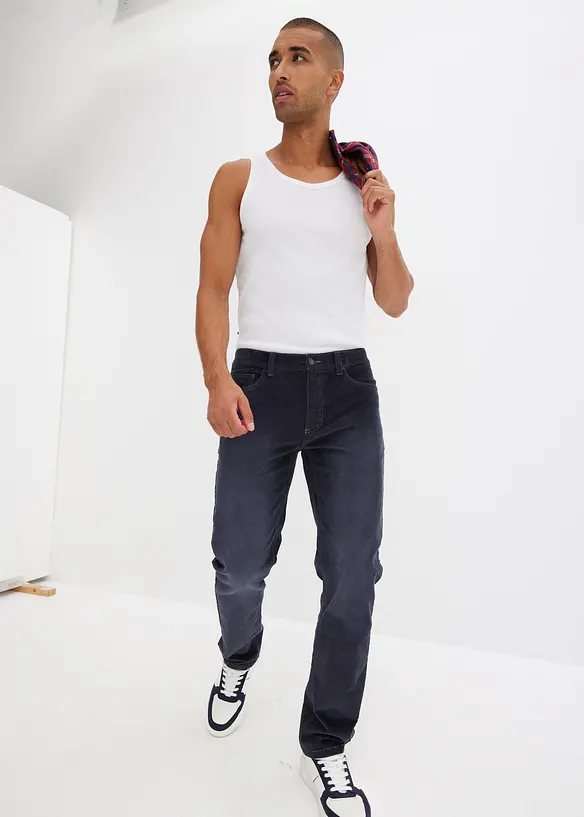 Manšestrové strečové kalhoty Regular Fit Straight, sepraný vzhled, bonprix