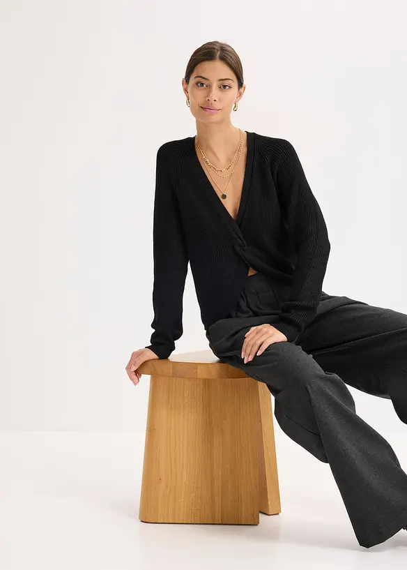 Žebrovaný svetr ze splývavé viskózové směsi, bonprix