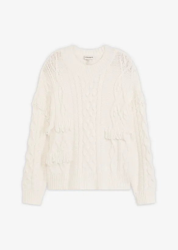 Oversize svetr s třásněmi, bonprix
